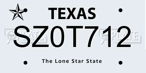 SZ0T712 Texas License Plate