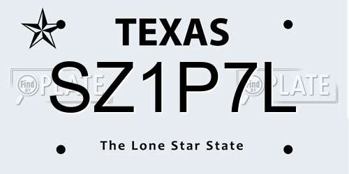 SZ1P7L Texas License Plate