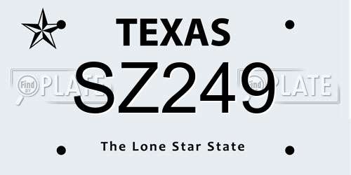 SZ249 Texas License Plate