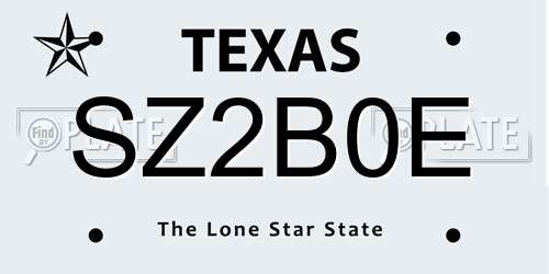 SZ2B0E Texas License Plate
