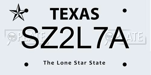 SZ2L7A Texas License Plate