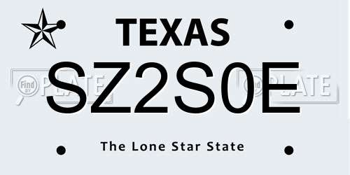 SZ2S0E Texas License Plate