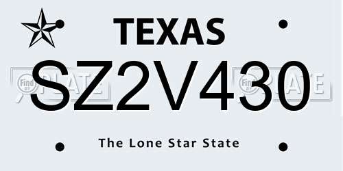 SZ2V430 Texas License Plate