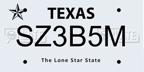 SZ3B5M Texas License Plate