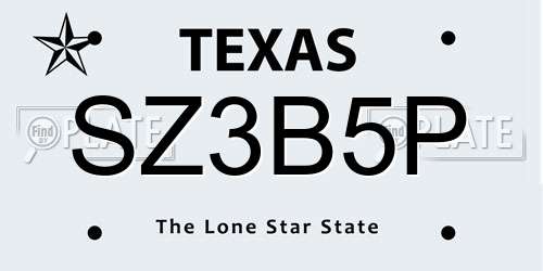 SZ3B5P Texas License Plate