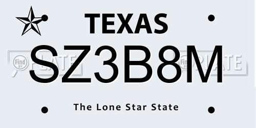 SZ3B8M Texas License Plate