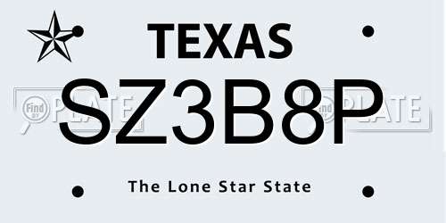 SZ3B8P Texas License Plate