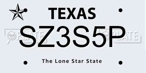 SZ3S5P Texas License Plate