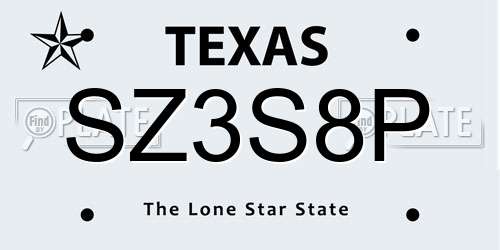 SZ3S8P Texas License Plate
