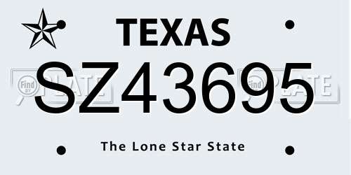 SZ43695 Texas License Plate
