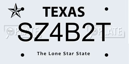 SZ4B2T Texas License Plate