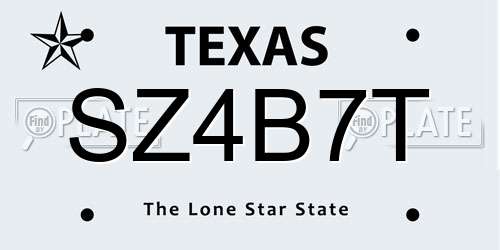 SZ4B7T Texas License Plate