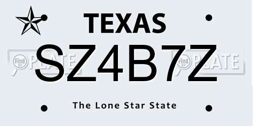 SZ4B7Z Texas License Plate