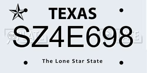 SZ4E698 Texas License Plate