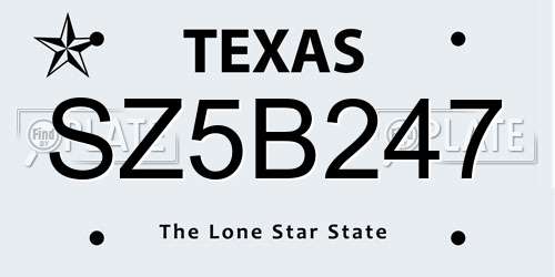 SZ5B247 Texas License Plate
