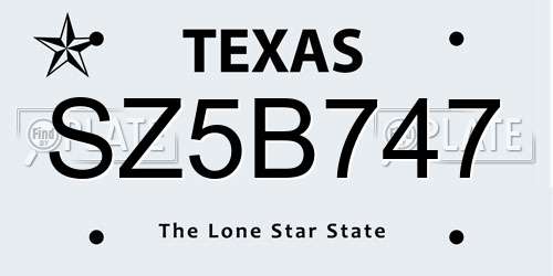 SZ5B747 Texas License Plate