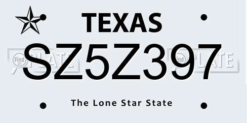 SZ5Z397 Texas License Plate