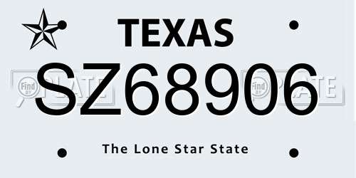 SZ68906 Texas License Plate