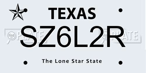 SZ6L2R Texas License Plate