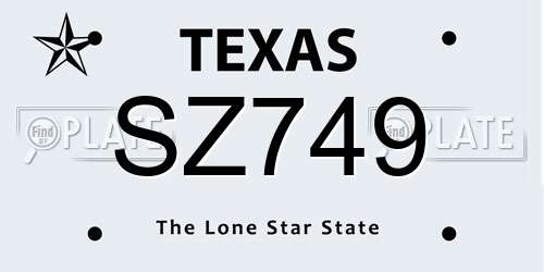 SZ749 Texas License Plate