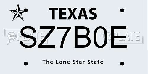 SZ7B0E Texas License Plate