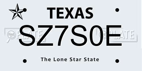 SZ7S0E Texas License Plate