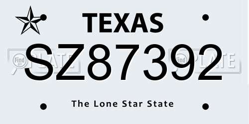 SZ87392 Texas License Plate