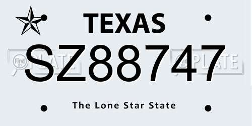 SZ88747 Texas License Plate