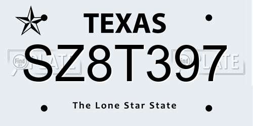 SZ8T397 Texas License Plate