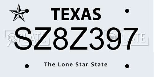 SZ8Z397 Texas License Plate