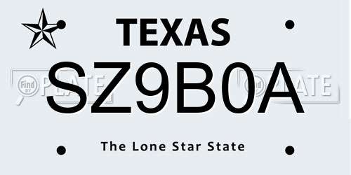 SZ9B0A Texas License Plate