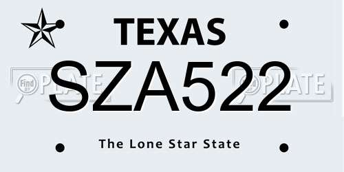 SZA522 Texas License Plate