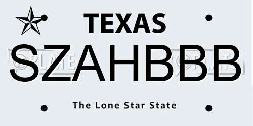 SZAHBBB Texas License Plate