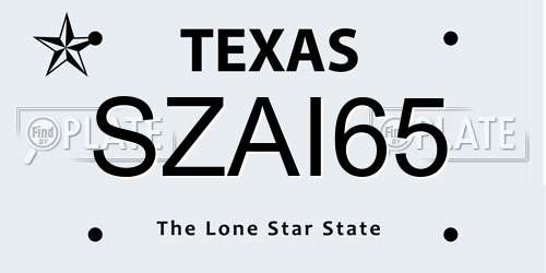SZAI65 Texas License Plate