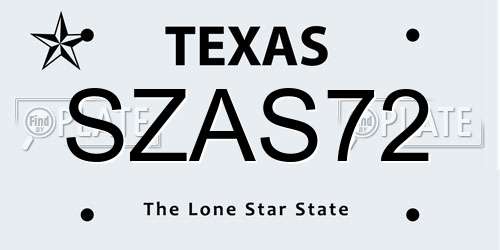 SZAS72 Texas License Plate
