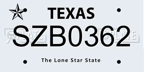 SZB0362 Texas License Plate