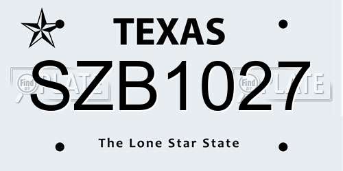 SZB1027 Texas License Plate