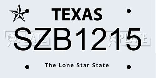 SZB1215 Texas License Plate