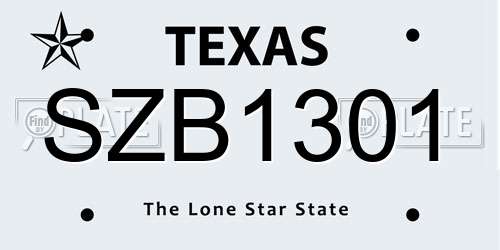 SZB1301 Texas License Plate