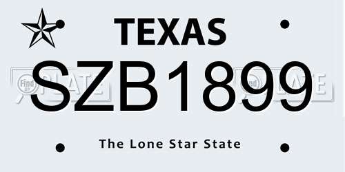 SZB1899 Texas License Plate