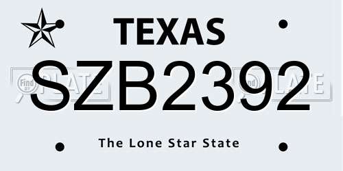SZB2392 Texas License Plate