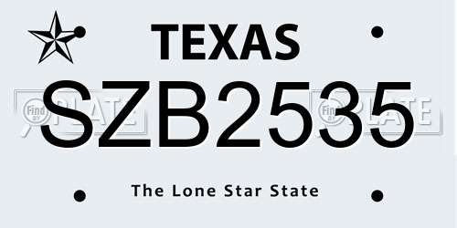 SZB2535 Texas License Plate