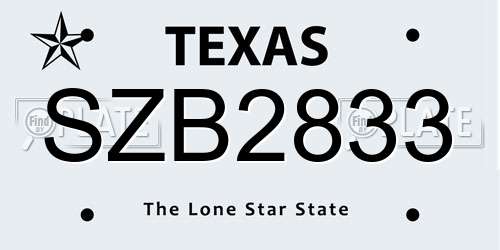 SZB2833 Texas License Plate