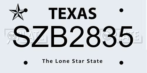 SZB2835 Texas License Plate