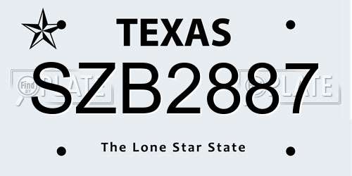 SZB2887 Texas License Plate