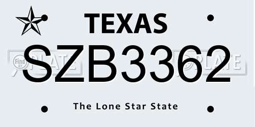 SZB3362 Texas License Plate