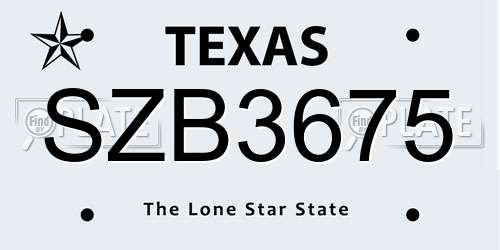 SZB3675 Texas License Plate