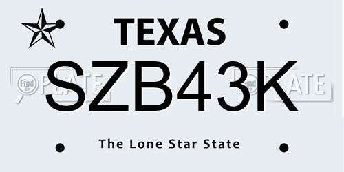 SZB43K Texas License Plate