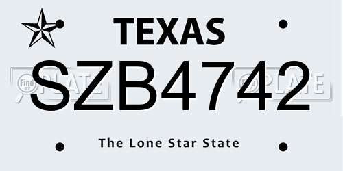 SZB4742 Texas License Plate