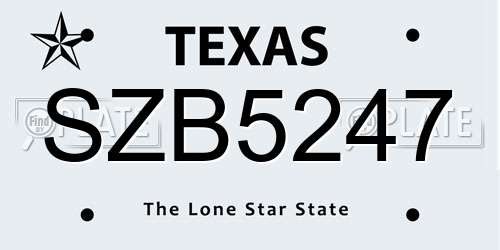 SZB5247 Texas License Plate